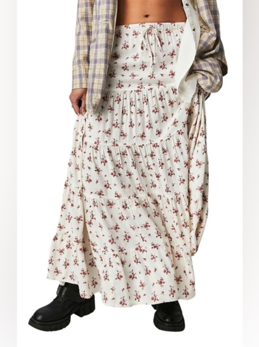 Free People Nova Tier Ruffle Floral Tiered Maxi Skirt obo